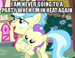 Size: 442x345 | Tagged: safe, derpibooru import, edit, edited screencap, screencap, cream puff, cultivar, the fault in our cutie marks, caption, cropped, estrus, image macro, meme