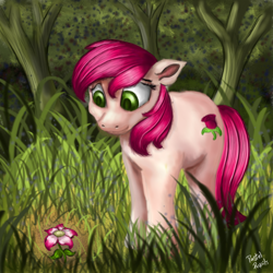 Size: 1600x1599 | Tagged: safe, artist:pastelpupils, derpibooru import, roseluck, flower, forest, grass, solo