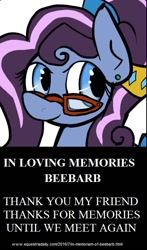 Size: 401x680 | Tagged: safe, derpibooru import, oc, oc only, oc:beebarb, equestria daily, in memoriam, paying respect in comments, remembering beebarb, rest in peace