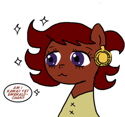 Size: 640x600 | Tagged: safe, artist:ficficponyfic, color edit, derpibooru import, edit, oc, oc only, oc:ruby rouge, earth pony, pony, big eyelashes, big eyes, child, clothes, color, colored, colt quest, ear piercing, earring, female, filly, foal, jewelry, magic, piercing, solo, text, that was fast, transformation