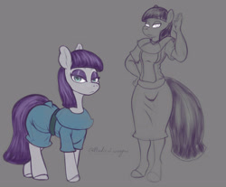 Size: 3802x3150 | Tagged: safe, artist:radicalweegee, maud pie, anthro, earth pony, pony, unguligrade anthro, anthro with ponies, looking at you, simple background, solo