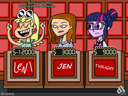 Size: 1600x1200 | Tagged: safe, artist:djgames, sci-twi, twilight sparkle, equestria girls, 6teen, crossover, fail, game show, jen masterson, jeopardy, leni loud, stupidity, the loud house