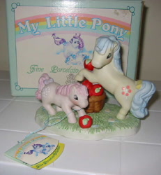 Size: 600x650 | Tagged: safe, derpibooru import, cotton candy (g1), tootsie, g1, box, figurine, irl, merchandise, photo, porcelain