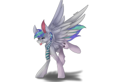 Size: 6000x4000 | Tagged: safe, artist:midnight-auralipse, oc, oc only, oc:storm feather, pegasus, pony, absurd resolution, clothes, happy, male, on front legs, scarf, simple background, smiling, stallion, tongue out, transparent background
