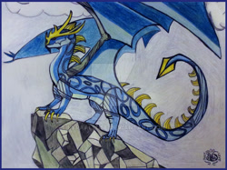 Size: 800x599 | Tagged: safe, artist:lyraalluse, derpibooru import, oc, oc only, oc:ice wing, dragon, barely pony related, drawing, original character do not steal, solo, traditional art, watermark