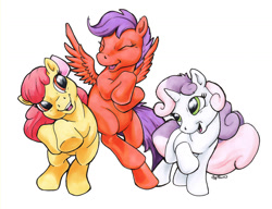 Size: 1280x985 | Tagged: safe, artist:coypowers, apple bloom, scootaloo, sweetie belle, cutie mark crusaders, simple background, traditional art
