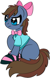 Size: 1277x2000 | Tagged: safe, artist:datapony, derpibooru import, oc, oc only, oc:data, pony, bow, bowtie, clothes, crossdressing, hair bow, male, socks, solo, stallion, striped socks