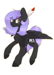 Size: 400x560 | Tagged: safe, artist:laps-sp, oc, oc only, oc:cloudy night, pegasus, pony, :t, eye clipping through hair, eyebrows visible through hair, feather in hair, female, freckles, looking at you, mare, raised hoof, raised leg, shoulder freckles, simple background, smiling, solo, spread wings, transparent background, wings