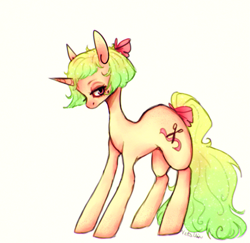 Size: 1009x982 | Tagged: safe, artist:vetallie, derpibooru import, oc, oc only, oc:sweetie sew, pony, unicorn, solo, tail bow