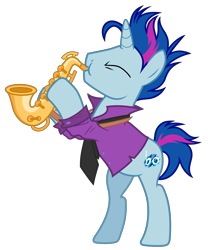 Size: 7500x9000 | Tagged: safe, artist:reginault, derpibooru import, blue note, pony, unicorn, the fault in our cutie marks, .svg available, absurd resolution, clothes, musical instrument, necktie, playing instrument, rearing, saxophone, shirt, simple background, solo, transparent background, vector