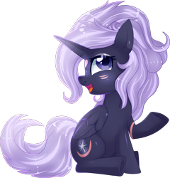 Size: 1780x1857 | Tagged: safe, artist:sugguk, oc, oc only, oc:night glow, alicorn, pony, simple background, sitting, solo, transparent background