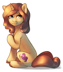 Size: 1400x1600 | Tagged: safe, artist:maccoffee, derpibooru import, oc, oc only, oc:pelageya, pony, cute, female, green eyes, hooves, looking at you, mare, sitting