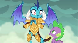 Size: 1100x618 | Tagged: safe, derpibooru import, screencap, princess ember, spike, dragon, gauntlet of fire