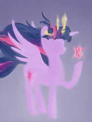 Size: 1200x1600 | Tagged: safe, artist:plotcore, twilight sparkle, twilight sparkle (alicorn), alicorn, pony, crown, element of magic, female, jewelry, mare, raised hoof, regalia, simple background, solo, spread wings, wings