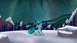 Size: 1600x900 | Tagged: safe, artist:evil-dec0y, derpibooru import, oc, oc only, oc:ambient waves, pony, unicorn, kitsune, multiple tails, solo, winter