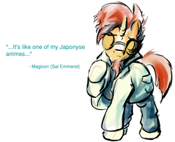 Size: 1536x1249 | Tagged: safe, artist:frist44, sunburst, pony, crossover, metal gear solid, otacon, quote