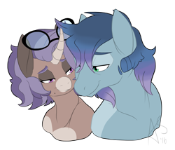 Size: 1795x1537 | Tagged: safe, artist:curiouskeys, oc, oc only, oc:curious keys, oc:vertical lift, pegasus, pony, unicorn, couple, glasses, hinny, male, oc x oc, shipping, straight