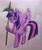 Size: 1875x2244 | Tagged: safe, artist:bozzerkazooers, twilight sparkle, twilight sparkle (alicorn), alicorn, pony, east asia, japan, kamayari, martial artist, shojutsu, solo, sorceress, spearfighter, traditional art, weapon