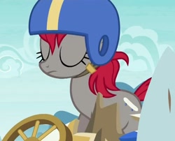 Size: 714x578 | Tagged: safe, derpibooru import, screencap, pony, the cart before the ponies, crimson skate, eyes closed, helmet