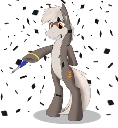 Size: 2667x2891 | Tagged: safe, alternate version, artist:crusierpl, derpibooru import, oc, oc only, earth pony, pony, integrated circuit, male, simple background, smiling, soldering iron, solo, stallion, standing, transparent background, underhoof