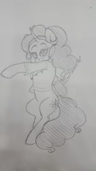 Size: 540x960 | Tagged: safe, artist:twisted-sketch, derpibooru import, saffron masala, spice up your life, dancing, monochrome, solo, traditional art