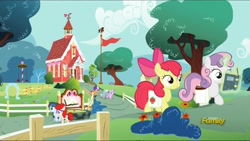 Size: 2048x1153 | Tagged: safe, derpibooru import, screencap, apple bloom, diamond tiara, scootaloo, shady daze, silver spoon, sweetie belle, twist, pony, the cart before the ponies, reading, saddle bag, school