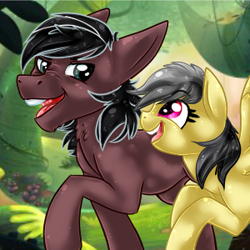 Size: 300x300 | Tagged: safe, artist:cinnamon-scroll, daring do, oc, oc:phillip finder, icon, jungle, missing accessory, phiring, smiling