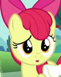 Size: 331x417 | Tagged: safe, derpibooru import, screencap, apple bloom, pony, the cart before the ponies, cute, solo