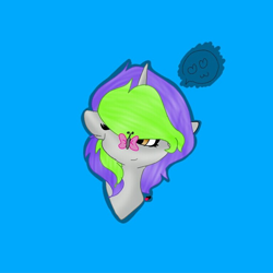 Size: 738x738 | Tagged: safe, artist:maydeathdousapart, oc, oc only, oc:frenzy nuke, butterfly, pony, unicorn, base used, digital art, simple background