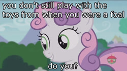 Size: 1280x720 | Tagged: safe, edit, edited screencap, screencap, sweetie belle, pony, forever filly, image macro, meme, solo