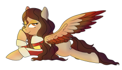 Size: 845x491 | Tagged: safe, artist:karmadash, derpibooru import, oc, oc only, oc:krystal feathers, pegasus, pony, clothes, crossover, female, flirty, jacket, lidded eyes, mare, prone, simple background, solo, song in the description, transparent background, voltron