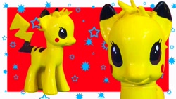 Size: 1920x1080 | Tagged: safe, pikachu, pony, custom, irl, photo, pokémon, ponified, toy