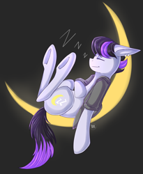 Size: 1152x1405 | Tagged: safe, artist:meewin, derpibooru import, oc, oc only, oc:snoozey, clothes, jacket, moon, sleeping, solo, tangible heavenly object, zzz