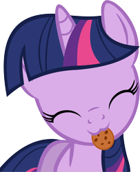 Size: 10051x12397 | Tagged: safe, artist:cyanlightning, twilight sparkle, pony, unicorn, .svg available, :3, absurd resolution, cookie, cute, eyes closed, female, food, head tilt, mare, mouth hold, nom, simple background, smiling, solo, transparent background, twiabetes, vector