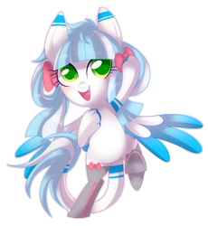 Size: 3812x4144 | Tagged: safe, artist:sorasku, oc, oc only, original species, pony, shark pony, absurd resolution, bipedal, bow, clothes, colored pupils, female, hair bow, mare, simple background, smiling, socks, solo, transparent background