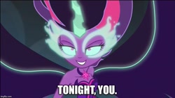 Size: 800x450 | Tagged: safe, edit, edited screencap, screencap, midnight sparkle, sci-twi, twilight sparkle, equestria girls, friendship games, aqua teen hunger force, hand banana, image macro, meme, midnight sparkle's lines, tonight you