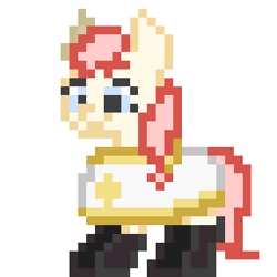 Size: 320x320 | Tagged: artist needed, safe, derpibooru import, oc, oc only, oc:hope blossoms, pony, 8-bit, adult, boots, clothes, color, colt quest, cute, female, garters, mare, pixel art, robe, smiling, solo, sprite, uniform