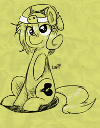 Size: 625x799 | Tagged: safe, artist:coin-trip39, derpibooru import, oc, oc only, oc:heartbreak, earth pony, pony, turtle, branding, cross-eyed, cute, derp, female, hat, heart, human in equestria, human to pony, i like turtles, male to female, mare, messy mane, my little heartbreak, rule 63, sitting, solo