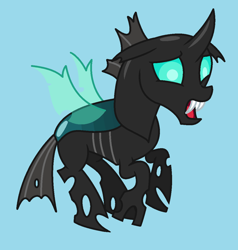 Size: 1076x1132 | Tagged: safe, artist:watermelon changeling, derpibooru exclusive, thorax, changeling, blue background, floppy ears, flying, ms paint, open mouth, simple background, solo