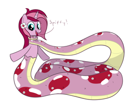Size: 1000x800 | Tagged: safe, artist:mightyshockwave, oc, oc only, oc:rosebud, lamia, original species, snake, coils, collar, simple background, solo