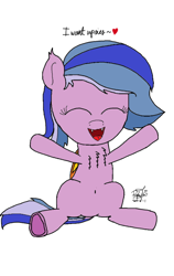 Size: 540x855 | Tagged: safe, artist:kimjoman, oc, oc only, bat pony, pony, belly button, chest fluff, female, filly, happy, ms paint, simple background, spread arms, spread legs, spreading, upsies, white background