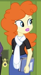 Size: 251x460 | Tagged: safe, screencap, golden hazel, sophisticata, equestria girls, book, cropped, lockers, notebook, solo