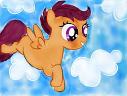 Size: 1024x768 | Tagged: safe, artist:hurricanechiela, scootaloo, pegasus, pony, flying, solo