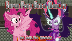 Size: 1024x576 | Tagged: safe, artist:dashiemlpfim, artist:vector-brony, artist:xebck, midnight sparkle, pinkie pie, sci-twi, twilight sparkle, bat pony, pony, equestria girls, bat ponified, bowser, bust, equestria girls ponified, lava, pinkiebat, ponified, portrait, race swap, super mario bros., text