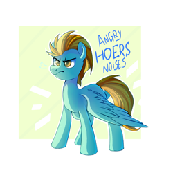 Size: 1653x1652 | Tagged: safe, artist:ghst-qn, lightning dust, pegasus, pony, abstract background, angry, angry horse noises, colored pupils, descriptive noise, frown, horse noises, meme, solo