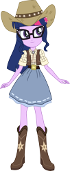 Size: 3000x7380 | Tagged: safe, artist:aqua-pony, sci-twi, twilight sparkle, better together, dance magic, equestria girls, five to nine, spoiler:eqg specials, absurd resolution, adorable face, beautiful, belt, belt buckle, boots, clothes, cowboy boots, cowboy hat, cowgirl, cute, female, glasses, hat, meganekko, shoes, simple background, skirt, smiling, solo, stetson, transparent background, twiabetes, vector, vest, woman