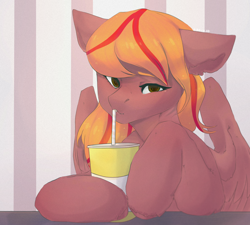 Size: 2000x1800 | Tagged: safe, artist:sguschenkasan, oc, oc only, oc:lava plume, pony, milkshake, sitting, solo, table