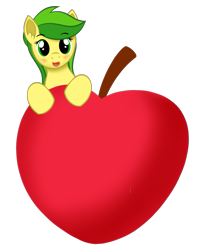 Size: 835x1021 | Tagged: safe, artist:mansun, artist:mansunkt, derpibooru import, apple fritter, earth pony, pony, apple, apple family member, blushing, female, food, looking at you, mare, open mouth, solo