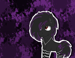 Size: 1280x985 | Tagged: safe, artist:lazerblues, oc, oc only, oc:deep rest, earth pony, pony, abstract background, clothes, ear piercing, female, mare, piercing, socks, solo, striped socks