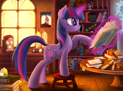 Size: 3178x2356 | Tagged: safe, artist:atlas-66, twilight sparkle, unicorn twilight, pony, unicorn, bioshock infinite, book, female, levitation, magic, reading, russian, solo, telekinesis, translated in the comments, would you kindly